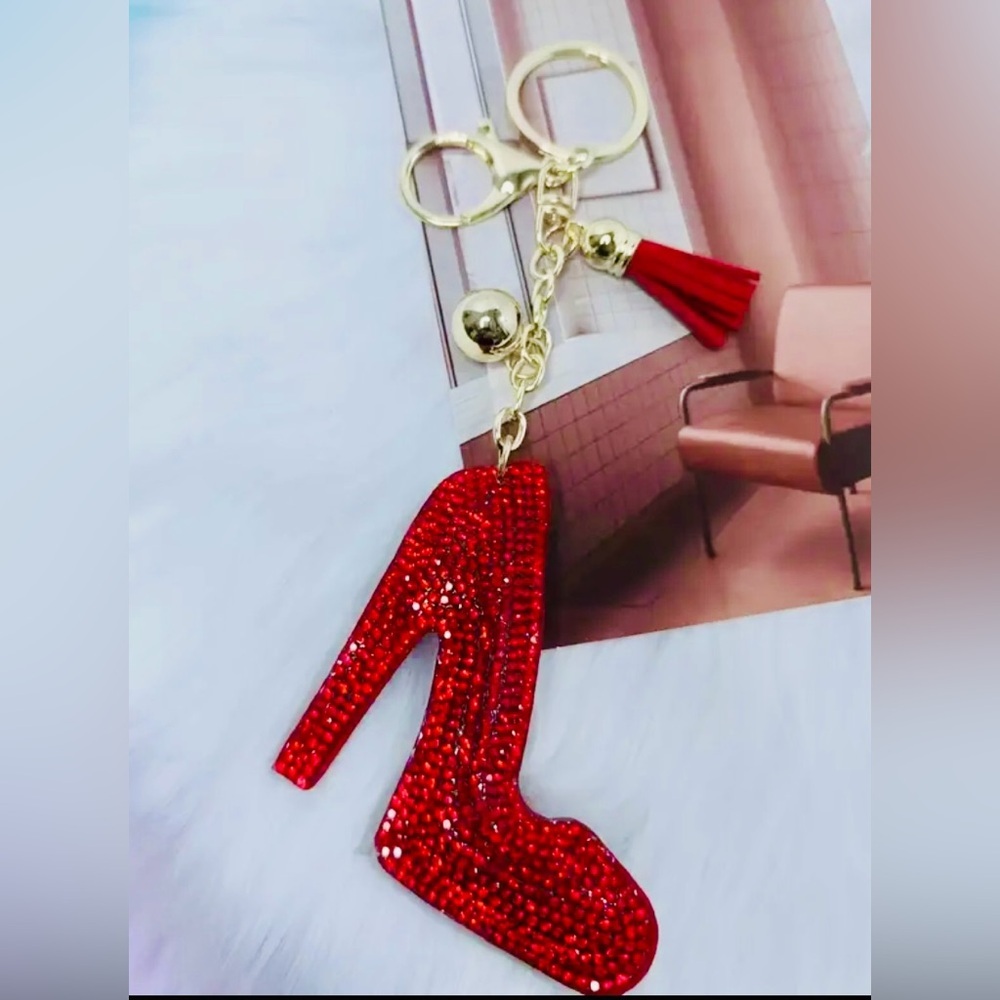 Rhinestone Heels Key Chain – Velvet Keyring & Bag Charm